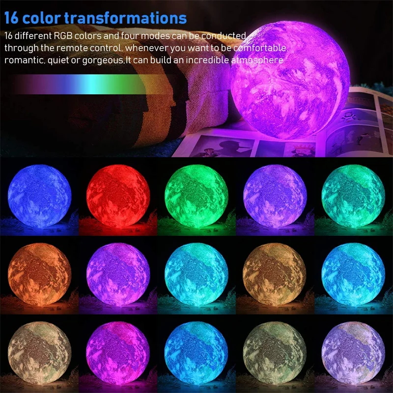 3D Earth Lamp Night Light Galaxy Lamp 15CM 16 Colors LED 3D Earth Light Change Touch And Remote Control Galaxy Light For Gifts