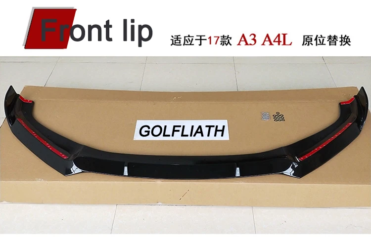 Car style Racing Front Lip Apron bumper diffuser glossy black For Audi A3 & A4L 2017-2018