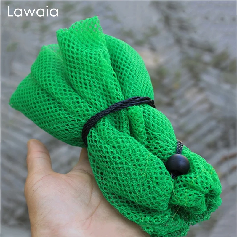 Lawaia Portable Fishing Net with Bag Folding Fish Basket Quick-drying Nylon Green Small Mesh Woven Net Pocket