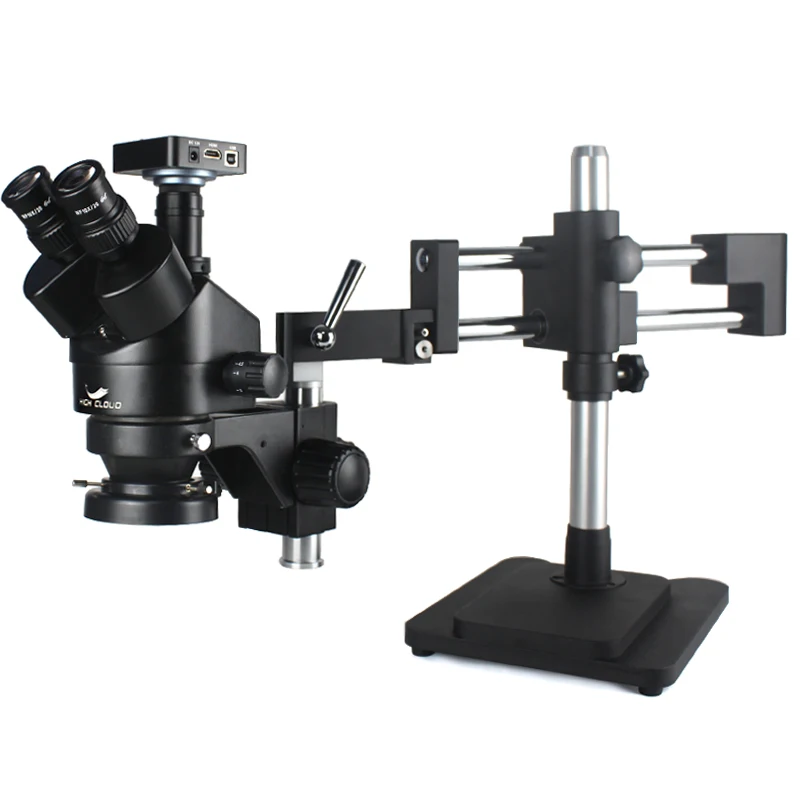 Full HD Trinocular Stereo Microscope 180X Magnification, 2X/0.5X Objective Double Arm Boom Stand Includes 38MP 2K HDMI Camera