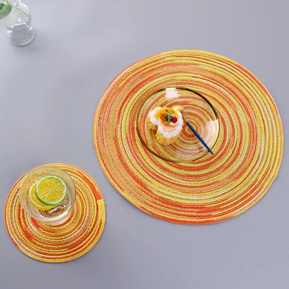 Rainbow Color Handicraft Coaster Table Pad Cotton Round Natural Knitted Coaster Place Mat Home Kitchen Weave Natural Place Mat