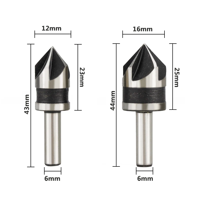 XCAN Chamfering Cutter 2pcs 12 16mm 82 Degrees Wood Metal Hole Cutter 5 Flute Hole Drill Countersink Drill Bit