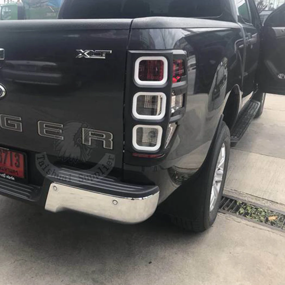 ABS Matte Black Taillight Cover Decoration Panle Fit  For Ford Ranger T8 T7 T6 2012-2020 Rear Lamps Cover With LED