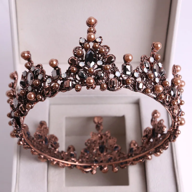 Crystal Round Bridal Tiara Big Black Crowns Baroque Pageant Prom Diadem Rhinestone Witch Tiara Headband Wedding Hair Accessories