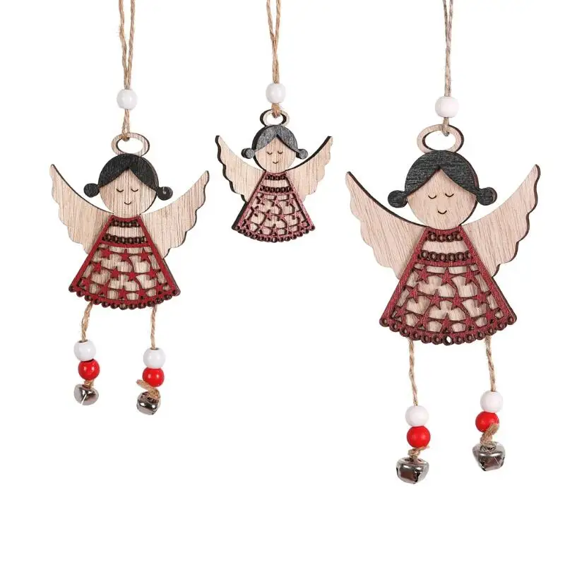 Nordic Wooden Angel Doll Hanging Ornaments Christmas Decoration Wind Chime Pendant Xmas Tree Decor LX8621