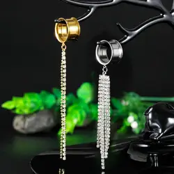 KUBOOZ Fashion Stainless Steel Bohemia Tassels Earrings Ear Tunnels Plugs Gagues 2PCS