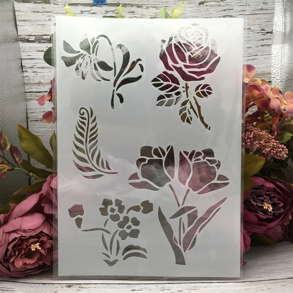 

29*21cm A4 Rose Flower Illustration DIY Layering Stencils Wall Painting Scrapbook Coloring Embossing Album Decorative Template