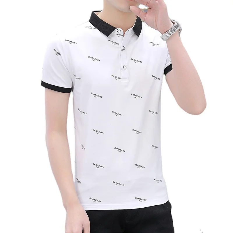 Summer High-Quality Solid Color Men's Short-Sleeved Casual Letter Printing  Polo Shirt Fashion Classic All-match Trend Soft Top