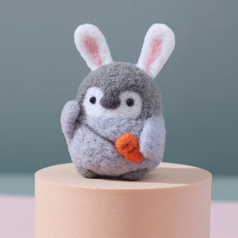 Unfinished Felt Kit Rabbit Women Small Penguin Wool Needle Felt Kit Package DIY Handmade Doll Toy Penguin Gift For Friend Girls