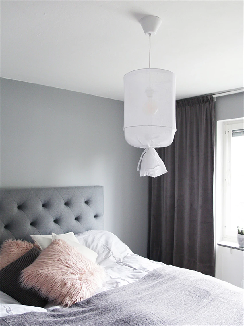 Bedroom Woven Fabric Linen White Pendant Lights Nordic Handmade Living Room Decorative Cotton Pendant Lamps Bedroom Fixtures