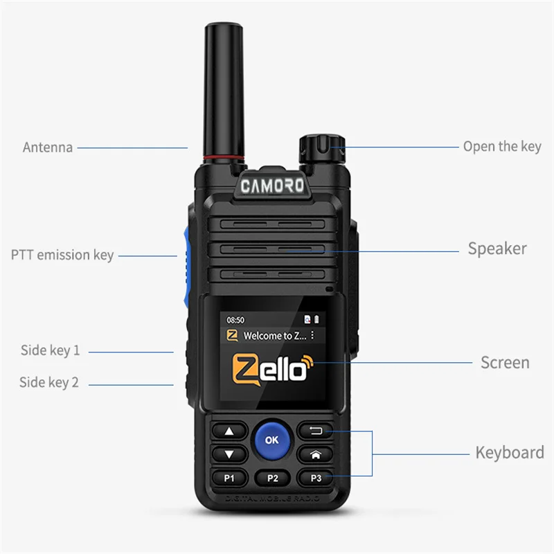 Two Sets Zello 4G Mobile Radio Real Ptt Android Network Walkie Talkie for Hunting 50 km 100 km Sim Card 4G Poc Radio