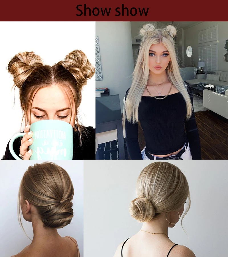 XNaira Girls Curly Scrunchie Chignon z gumką brązowy czarne włosy syntetyczne pierścień Wrap na roztrzepany kok kucyki proste włosy