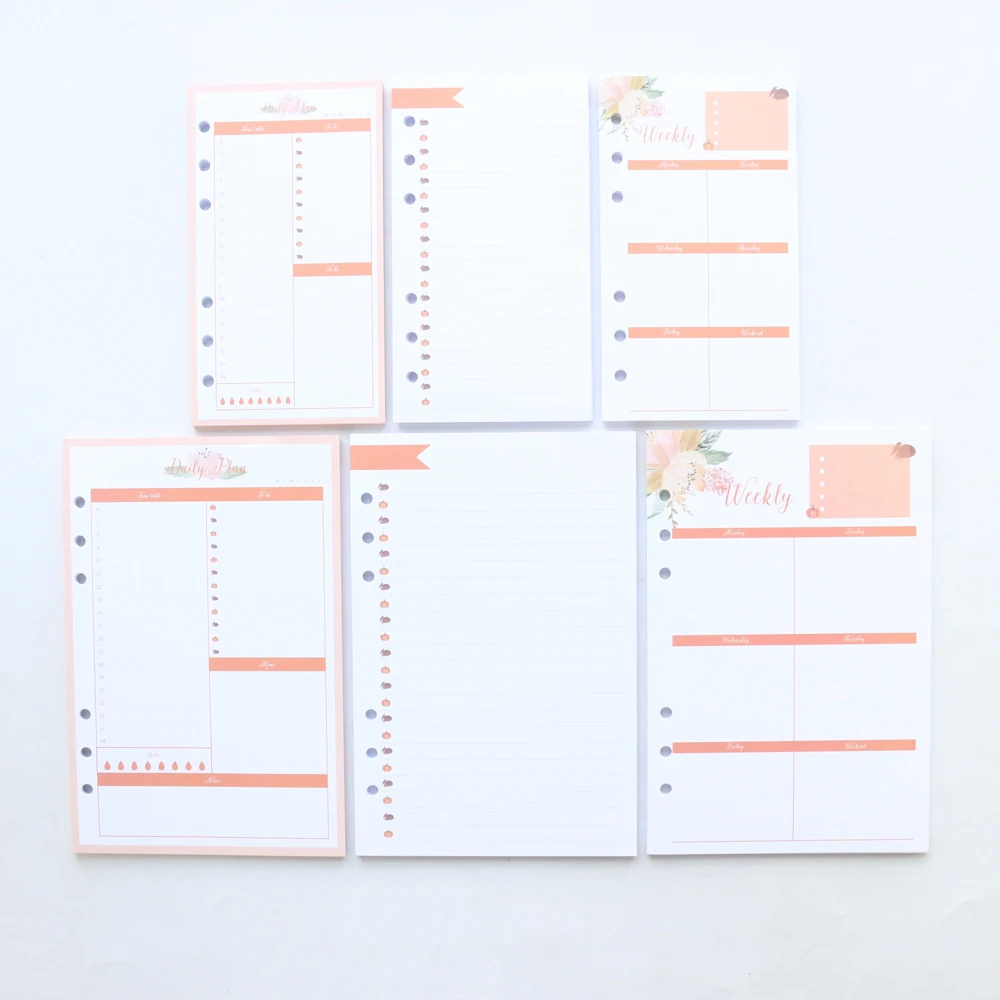 Domikee cute candy 6 holes filling inner paper sheets for binder spiral notebook stationery: daily weekly planner list A5A6