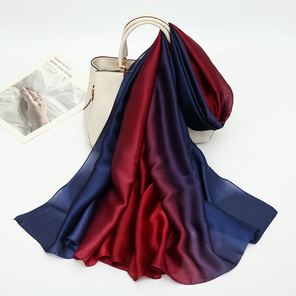 New Arrival Gradient Silk Satin Hijab Ombre Scarf Muslim Scarves Long Shawl Wrap Fashion Women Headscarf High Quality Headband