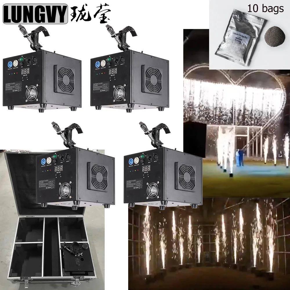 4pcs With Road Case Cold Spark Machine DMX Remote Electric Spraying Fountatin Fireworks for Wedding Christmas DJ