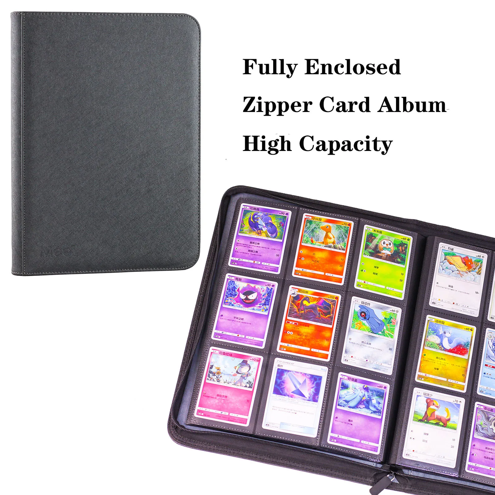 

MeeT YX Fiber Edition Fully Closed Zipper 9 Pockets Card Book Card Album For Board Game TCG MTG Trading Cards With 20 Card Pages