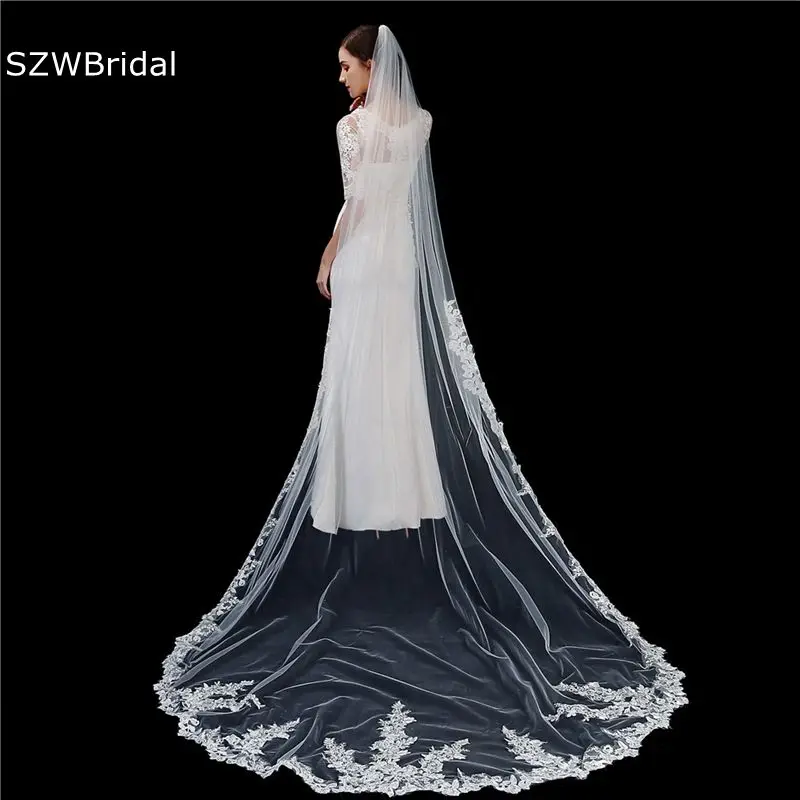 ใหม่มาถึง 3 เมตรผ้าคลุมหน้างานแต่งงานผ้าคลุมหน้ายาว 2025 Cathedral Lace Veil Ivory Bridal Veils Veu de noiva Longo