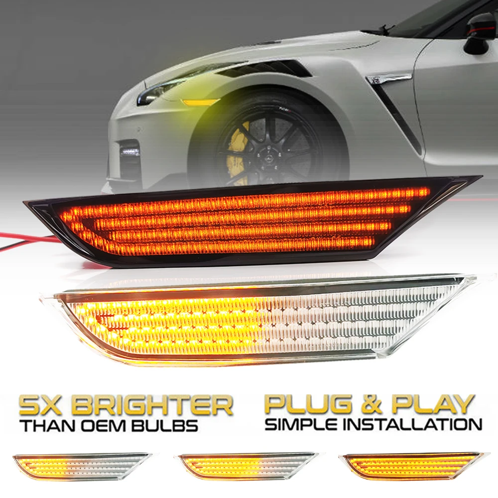 2Pcs Led Dynamic Side Marker Turn Signal Sequential Blinker Car Lights For Nissan GTR R35 Coupe 2007-2021 GT-R Nismo Canbus