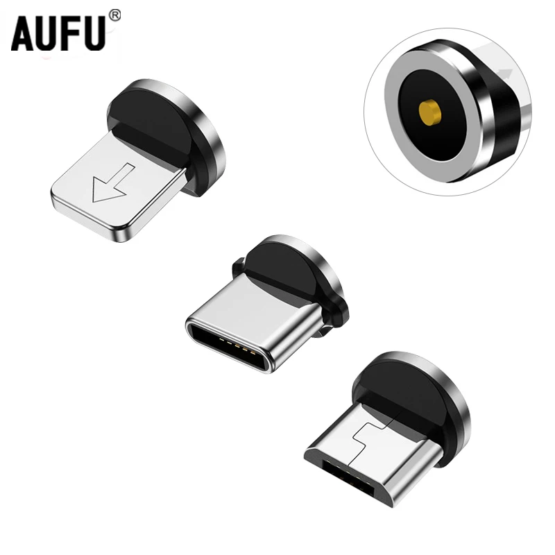 AUFU-enchufe de Cable magnético redondo tipo C, Micro USB C, adaptador de carga rápida, cargador magnético tipo C, sin Cable USB