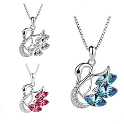 Charm Crystal Swan Purple Pendant Necklace For Women Jewelry Fashion 925 Sterling Silver Necklace Girl Choker Accessories Lady