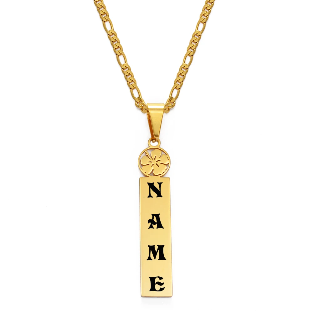 Anniyo (Up to 8 letter) Customize Capital Letters Pendant Necklaces,Personalized Name Hawaiian Flower Kiribati Jewelry #150321