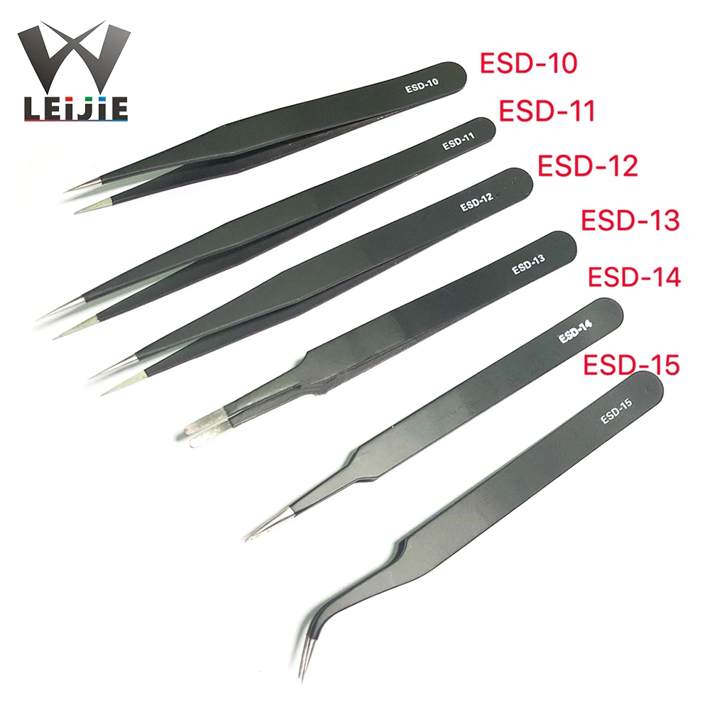 Anti-Static Stainless Steel Tweezers Special Tip Tweezers Elbow Tip Pointed Flat Mouth Mobile Phone Repair Clip Laser Module DIY