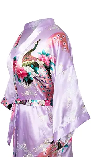 Satin Silk Women Wedding Bridemaid Robe Sexy Crane Print Bathrobe Short Long Kimono Night Gown Robe Fashion Dressing Gown Female