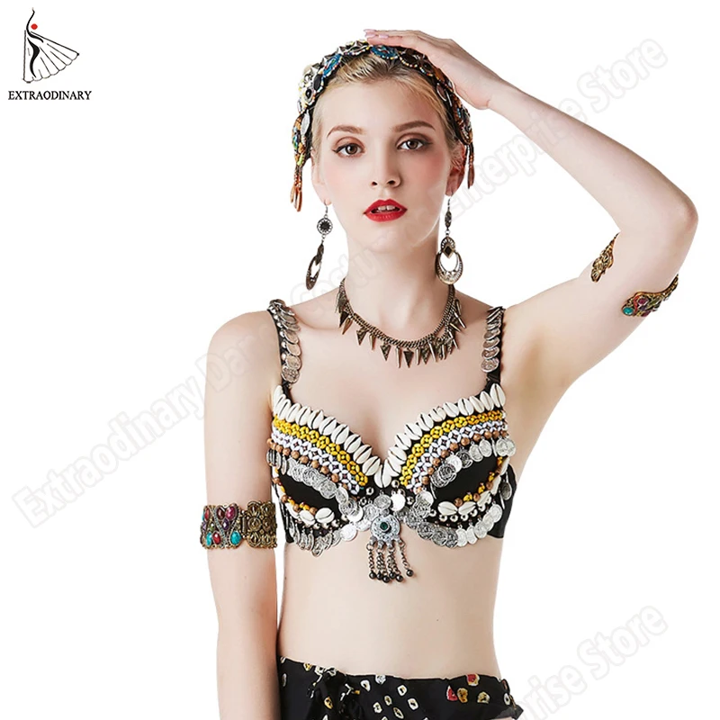 

New ATS Tribal Bra Belly Dance Bra Push Up Beaded Coins Vintage Gypsy Women Hand Bellydance Clothes Top Costumes Style