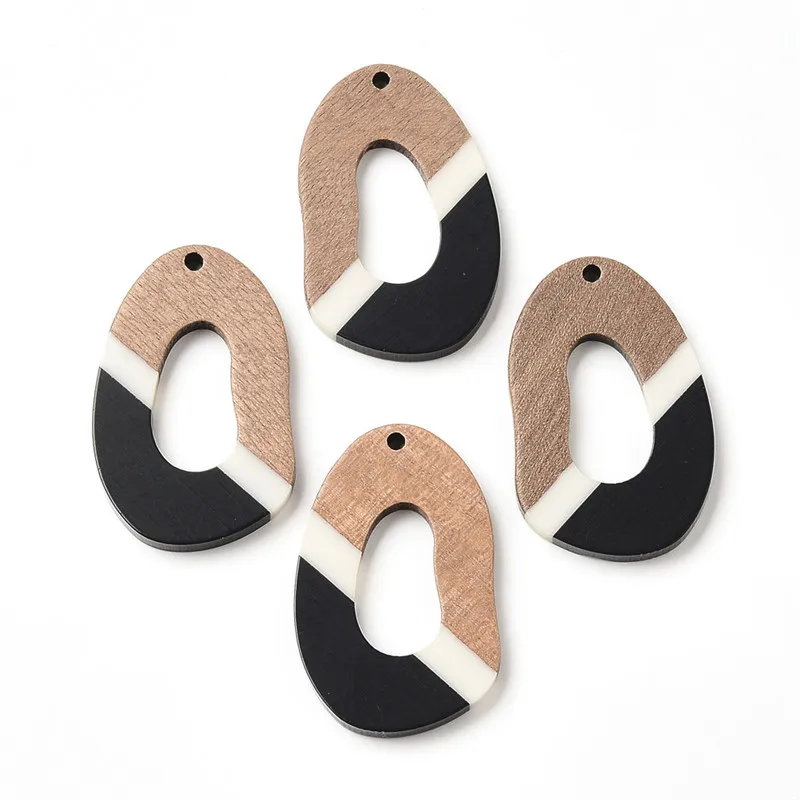 6PC Oval Splicing Earrings Accessories Natural Wood & Resin Splicing Hand Made DIY Making Charms Jewelry Findings Components