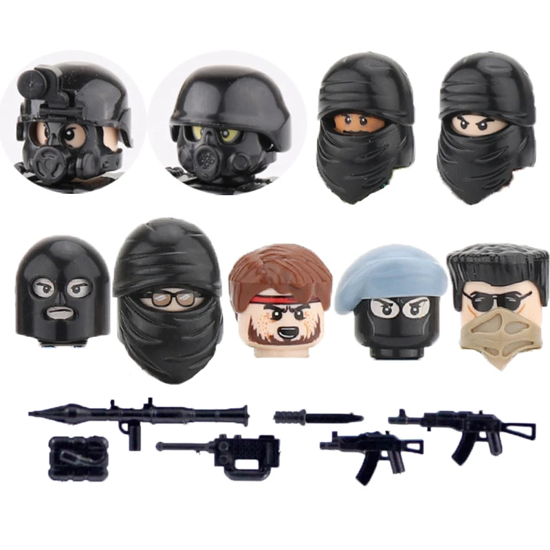 Building Blocks Figures Mini Bricks Gifts Police Special Force Robber Turban Scarf Mask Helmet Weapons Guns Toys For Children