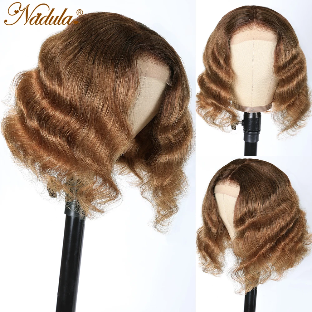 Nadula Hair 4x4 Loose Deep Wave Lace Closure Wigs 12inch Ombre Short Bob Wig Short Honey Blonde Human Hair Wig With Dark Root