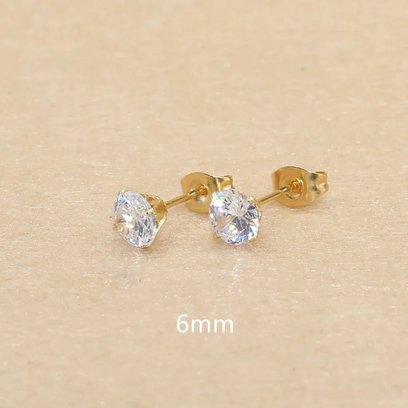 20 Colors AAA round Blue Zircon Stud Earrings Hypoallergenic Stainless Steel Needle 6mm Diameter Fashion Jewelry Gift