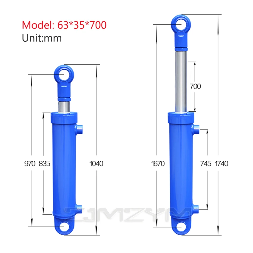 63*35*700-800mm Hydraulic Oil Cylinder Heavy Duty Two-way Lifting Small Wood Splitter Hydraulic Ram 5 Tons Hydraulic Cylinder