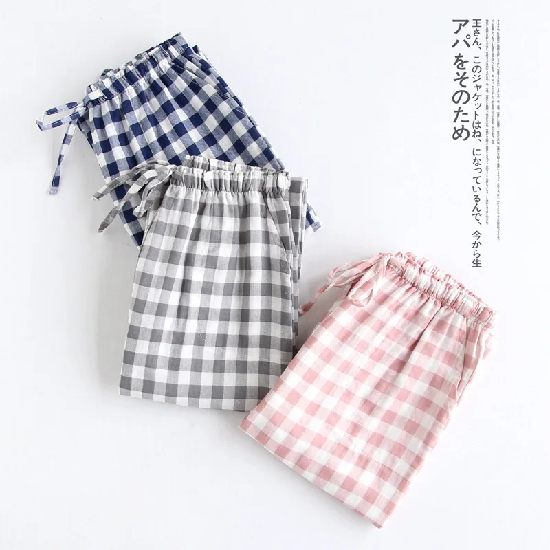 Pantalones de dormir de gasa de algodón para hombre y mujer, para el hogar con lazo Pantalón de pijama, parte inferior, Primavera