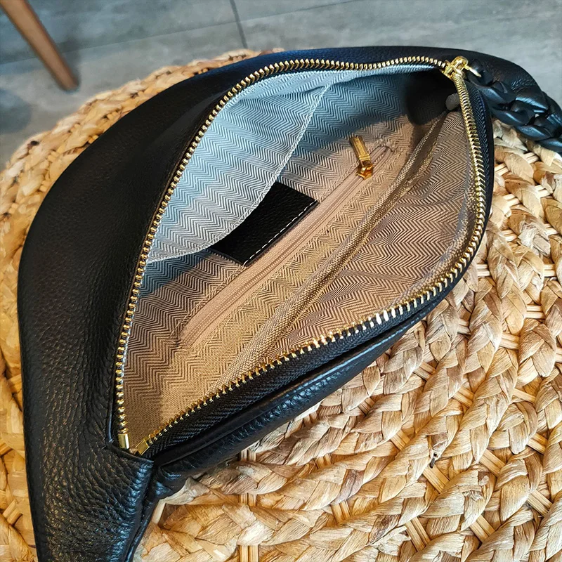 Bolso para el pecho con cadenas acrílicas para mujer, bolsa cruzada de cuero genuino de diseñador, bolsillo con cremallera para dinero, teléfono,