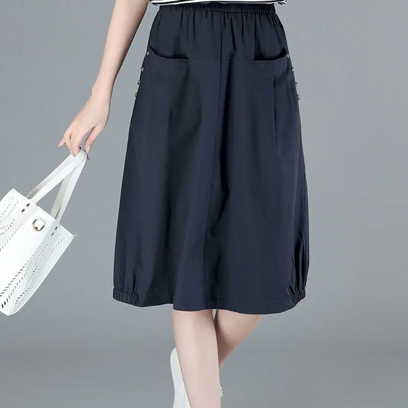 Women Cotton Skirt 2023 Spring Summer New A-line Skirt Loose Large Size  Skirts Female High Waist All-match Thin Skirt Thin B
