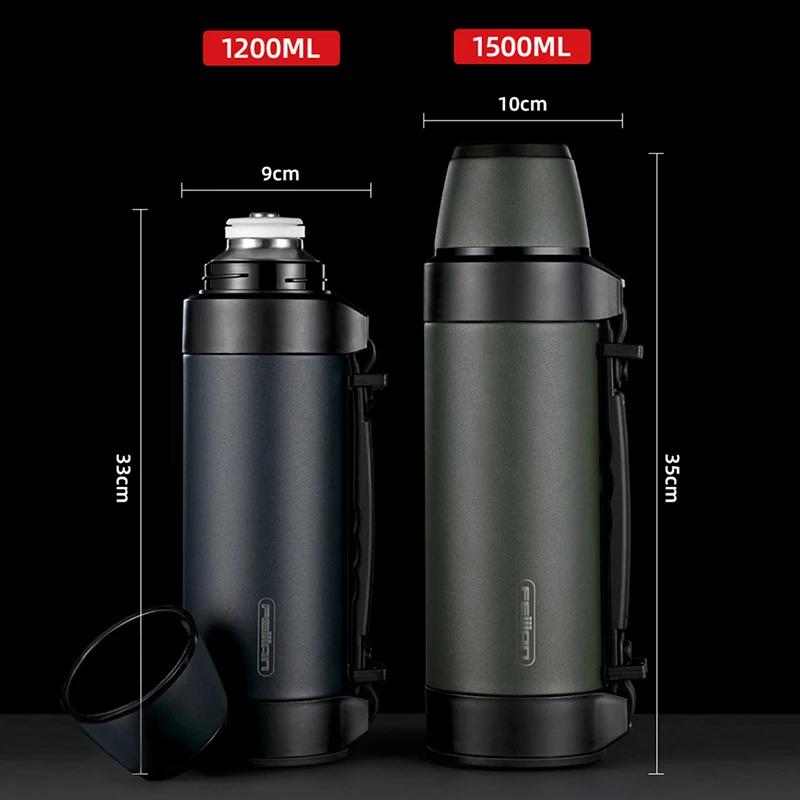 FEIJIAN Large Capacity Thermos, Travel Portable Thermos bottle ,  Thermal mug, Water bottle, Stainless Steel ,1200/1500ML