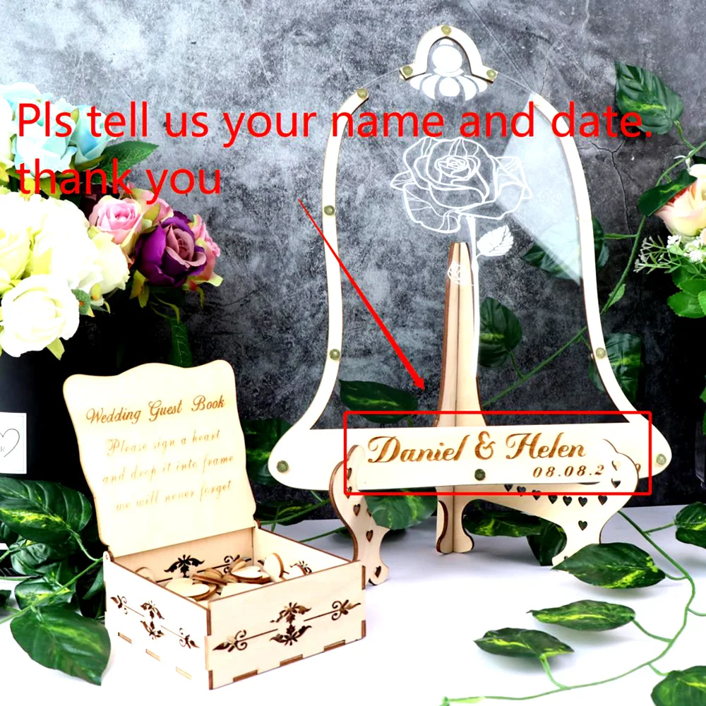 Custom Mr&Mrs Name And Date Wedding 3D Guest Book Alternative Wedding Guest Drop Book Hesrts Guestbook drop box