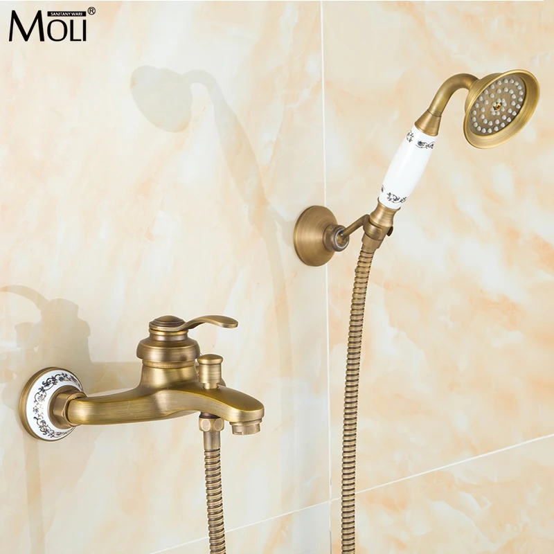 

MOLI Wall mounted antique brass bronze brushed bathtub faucet with hand shower bathroom shower faucets torneiras 8306