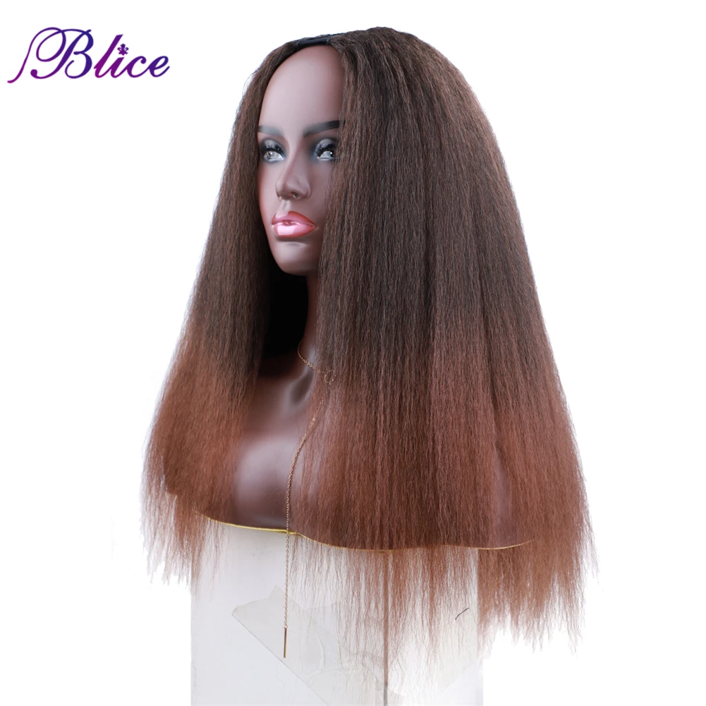 Blice Synthetic Long U Part Wig 20 Inch Omber Kinky Straight Head Band Half Wigs Natural Style With Clips Inside For Women