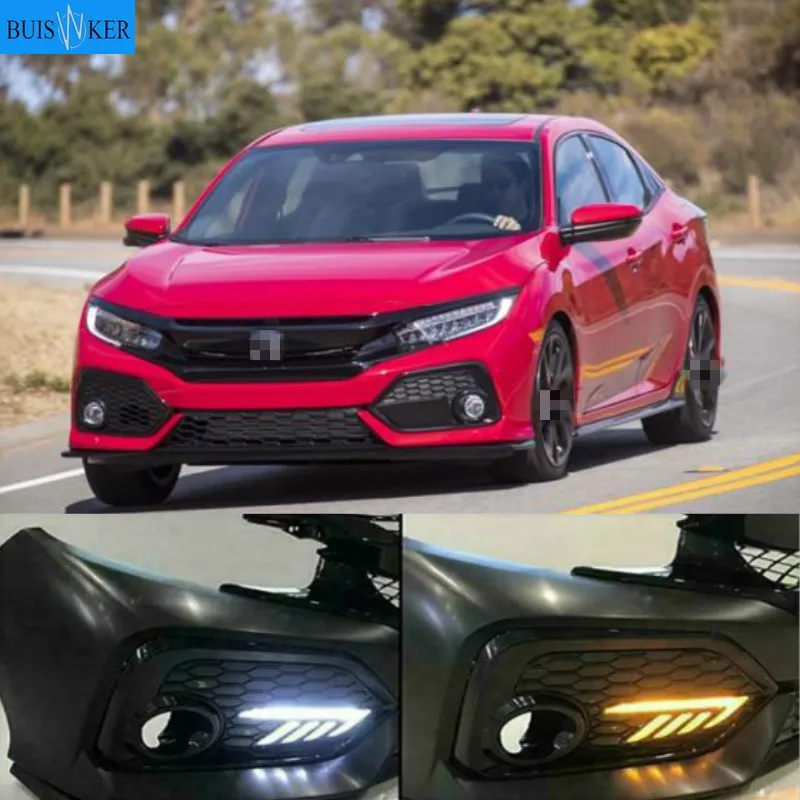 

2PCS LED DRL fog lamp Driving lights Yellow Turn Signal Lamp For Honda CIVIC hatchback 2016 2017 2018 2019 Daytime Running Light