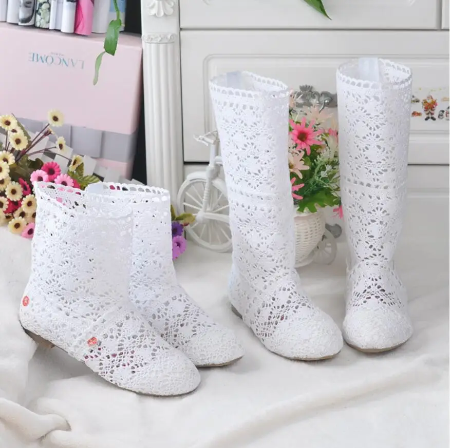 2023 hollow boots shoes breathable knit line mesh boots summer women\'s boots knee high tube women\'s shoes 34-41