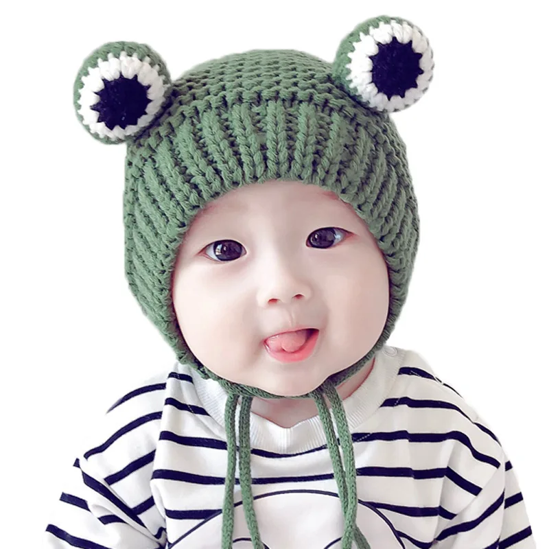 Kids Baby Cute Warm Beanies Cap Hat Lovely Autumn Winter Toddler Soft Frog Shape Children\'s Knitted Cap Hat For Boy Girl