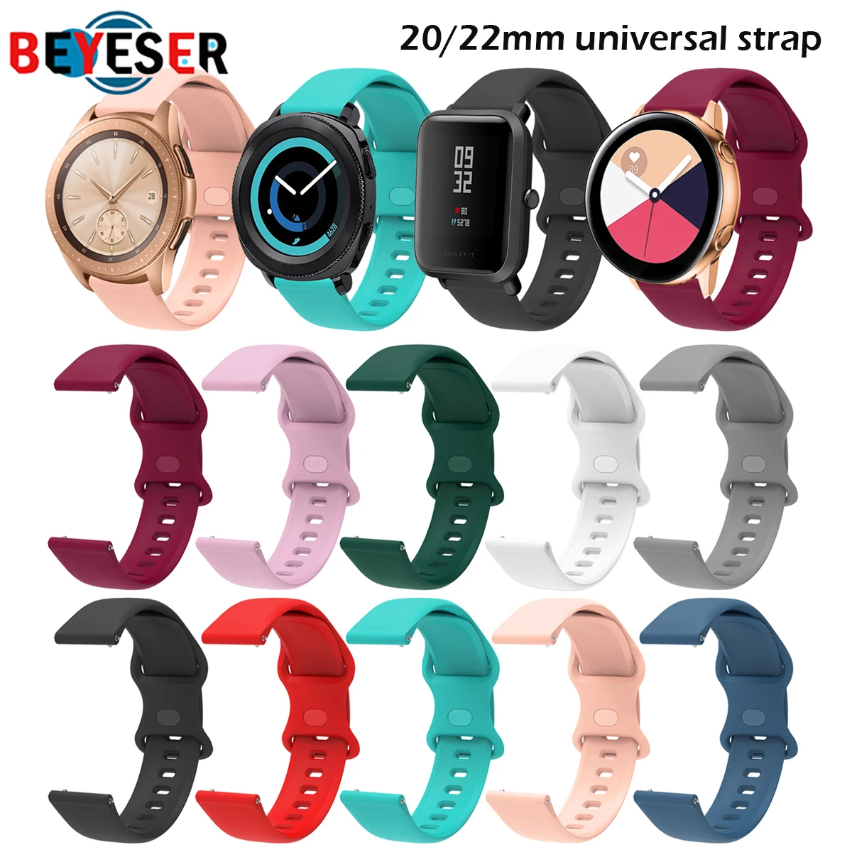 New Color 22mm 20mm Band For SAMSUNG Galaxy Watch 42 46mm Galaxy Watch 3 45mm 41mm Silica gel For Amazfit Bip GTR Straps Active2