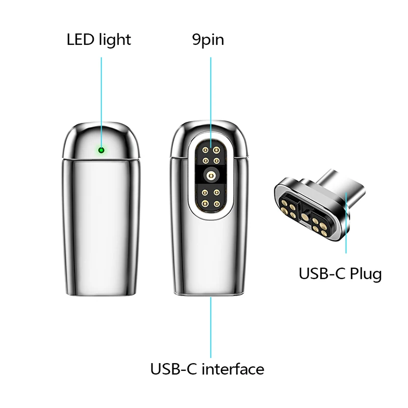 USB C Magnetic Adapter 9Pins Type C Connector PD 100W Fast Charging 480Mbp/s Converter for iPad MacBook Pro Air HUAWEI MI Switch