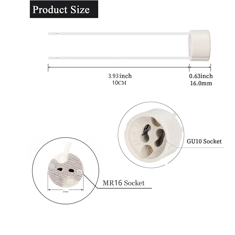 GU10 MR16 bulb base lamp holder adapter with Wire Connector Ceramic Socket for LED CFL Lamp Halogen Light spotlight 110V/220V