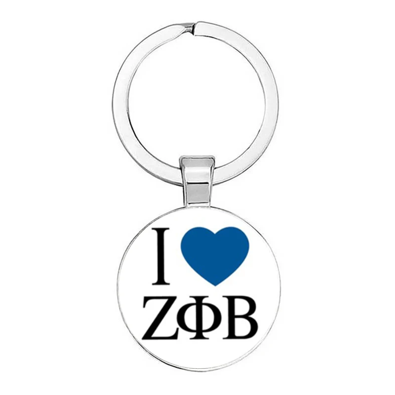 Artwork ZETA PHI BETA Keychain, ZPB Letter, Greek Nameplate, Handmade Art Painting, Round Glass Keychain Female Gift Keychain