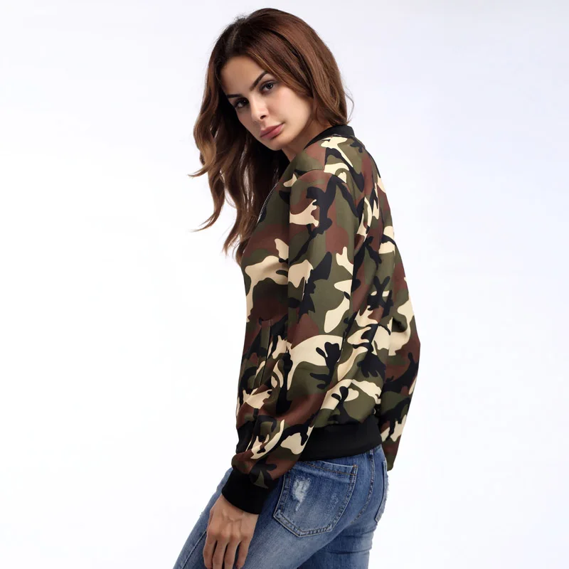 Women Camouflage Jacket Baseball Uniform Autumn Coat Casual Fatigues Military Fashion Jacket Daily Outerwear YY-5348