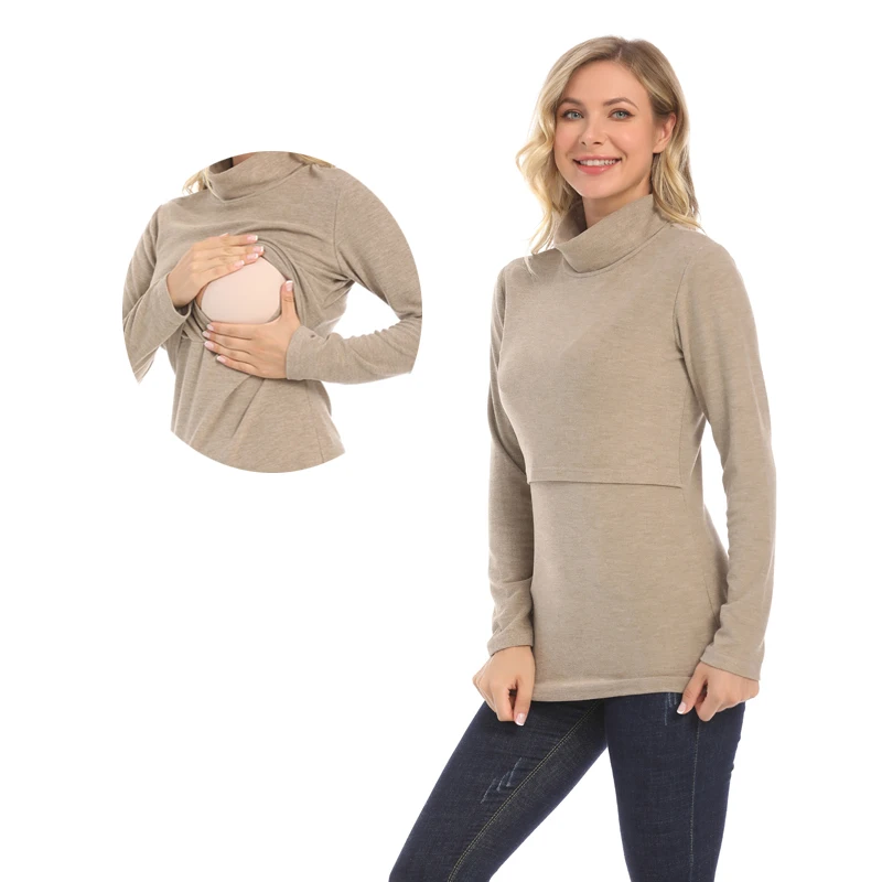 

Emotion Moms Winter Turtleneck Warm Long Sleeve Cotton Maternity T-shirt Lactation Tops Breastfeeding Clothes For Pregnant Women