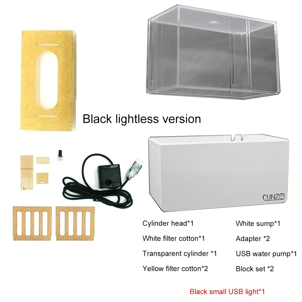NONE Tragbare Mini Betta Aquarium Aquarium Desktop Marine Aquaponic Aquarium Fische Schüssel Wasser Filter LED Licht USB Luftpumpe 8